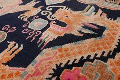 Old Tibetan Double Dragon Khaden Rug Mat for Collectors