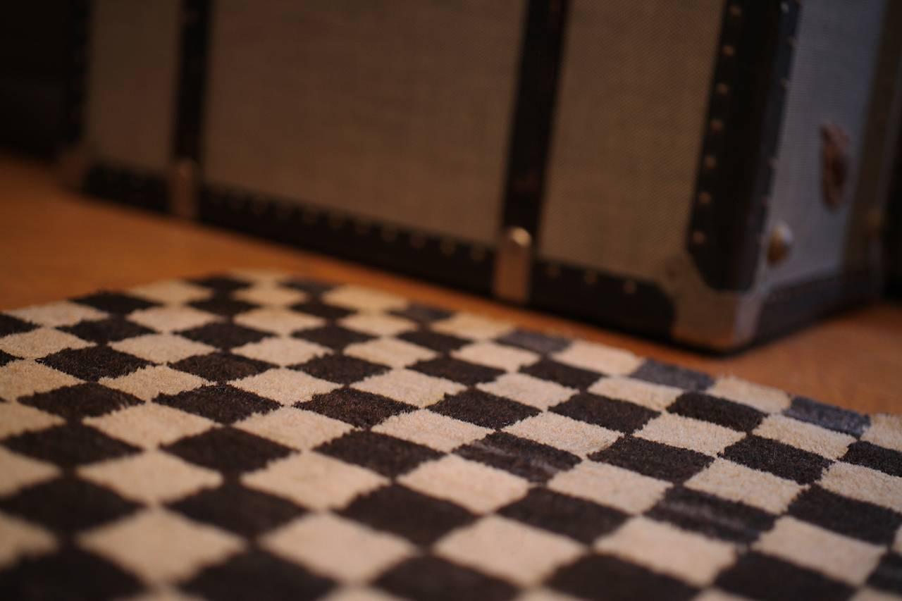 Hand-Woven Antique Geometric Chequerboard Scatter Rug, Tibetan Khaden Modernist For Sale
