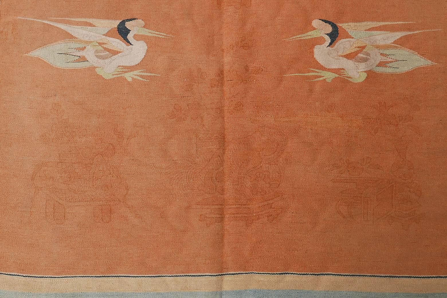 Early 20th Century Rare Antique Mongolian Flat-Weave Khelim with Cranes For Sale