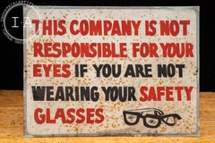 Vintage Hand-Painted Metal Industrial Workplace Safety Glasses Liability Sign