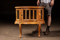 Antique Oak and Glass Serpentine Curio Display Cabinet