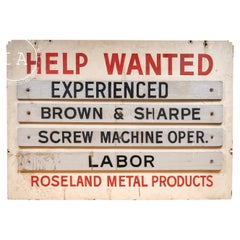 Vintage Hand-Painted Roseland Metal Products (Chicago) Help Wanted Sign