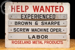 Vintage Hand-Painted Roseland Metal Products (Chicago) Help Wanted Sign
