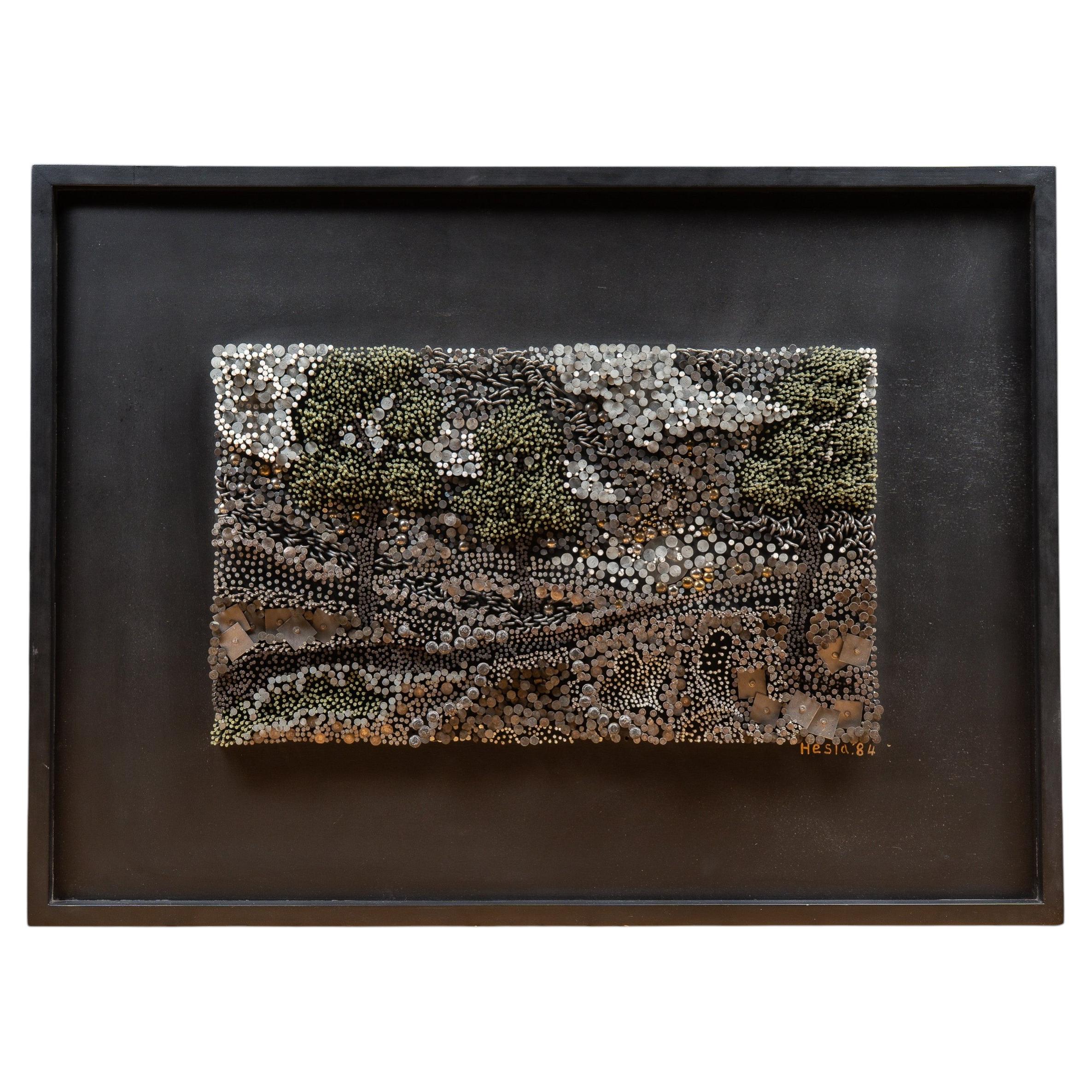 Vintage Framed Mixed Media Relief Scuplture  Hesla 1984
