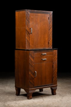 Vintage Streamline Art Deco Walnut Lighted Medical Cabinet by Hamilton