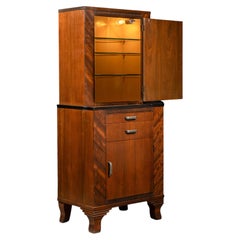 Vintage Streamline Art Deco Walnut Lighted Medical Cabinet by Hamilton