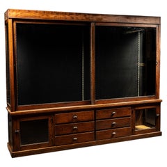 Antique Oak Mercantile Cabinet with Japanned Copper Hardware