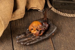 Vintage Memento Mori Skull Pipe with Cast Iron Hand Tray