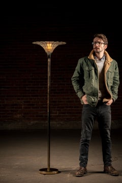 Mid-Century Torchiere Floor Lamp With Capiz Shell Shade