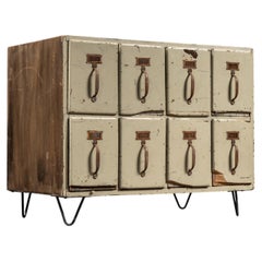Vintage Eight-Drawer Wooden Card Catalog–Style Cabinet on Hairpin Legs