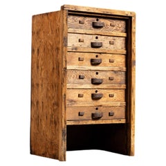 Primitive Six-Drawer Rustic Wooden Workshop Cabinet