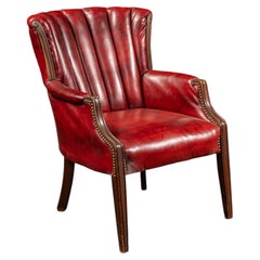Vintage Leather Channel-Back Armchair with Nailhead Trim in Red