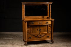 Antique Empire Revival Oak Clawfoot Sideboard with Mirror