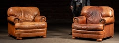 Pair of Vintage Leather Club Chairs with Matching Ottoman by Emerson