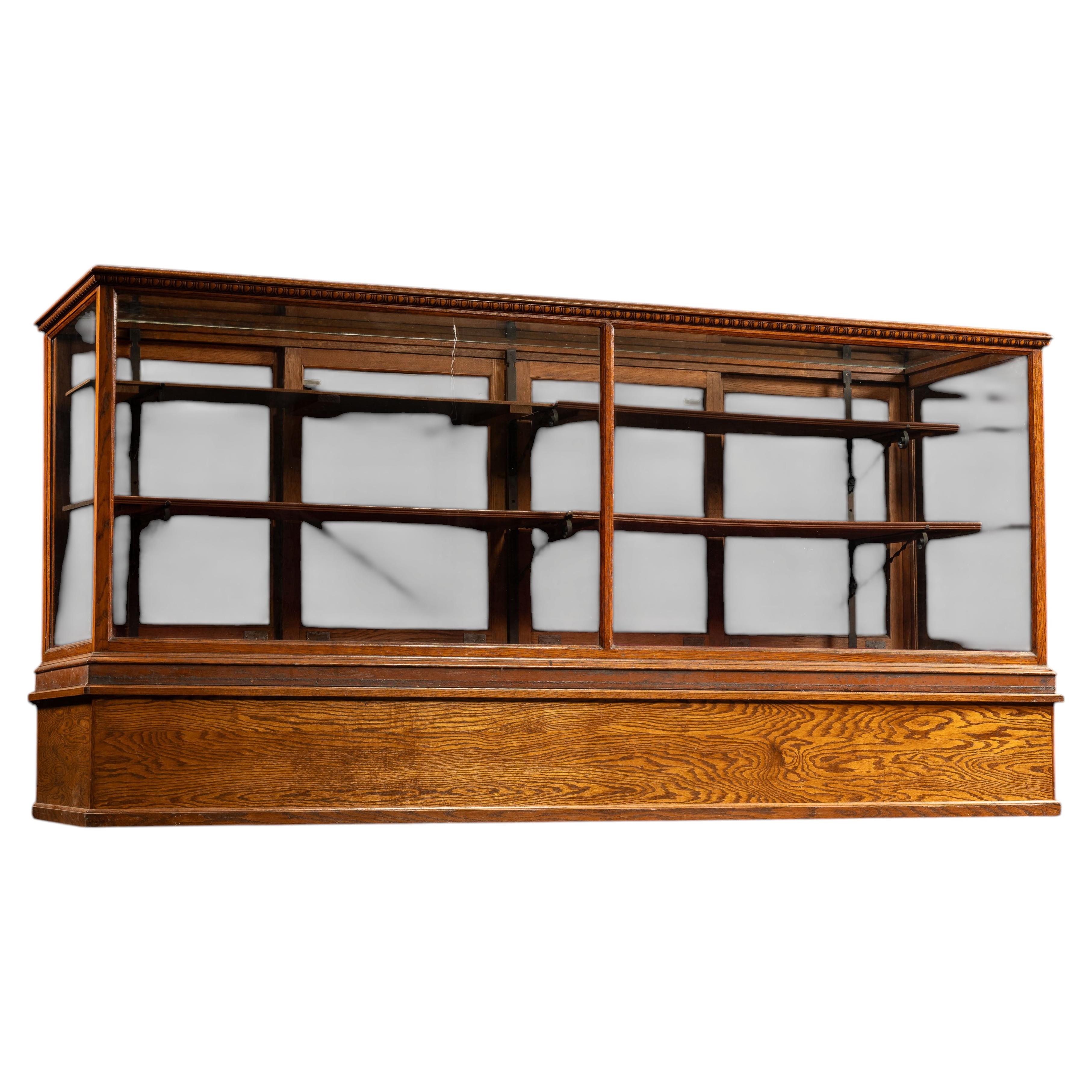 Antike Eichen- und Glasvitrine mit Aufbewahrungssockel im Angebot