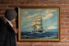 Painting Of Ship At Sea, Daytime - Oil On Canvas, Framed