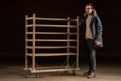 Early Industrial Wood Rolling Drying Rack with Steel Hardware