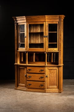 Massive Oak Sideboard Hutch with Columned Buffet