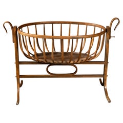 Antique Bentwood Rocking Bassinet Crib with Locking Pin