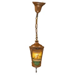 Art Nouveau Hanging Fixture with Reverse-Painted Shade