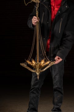 Early 20th Century Pan-Style Chandelier with Draped Bead Chains