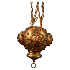 Mid-Century Renaissance Revival Flush-Mount Lamp with Glass Cabochons