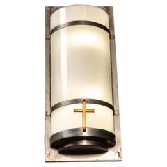 Vintage Art Deco Church Wall Sconce with Milk Glass Panels