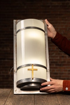 Vintage Art Deco Church Wall Sconce with Milk Glass Panels