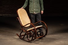 Antique Thonet-Style Bentwood Rocking Chair with with Upholstered Seating