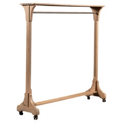 Early Industrial Rolling Wooden Garment Rack in Beige