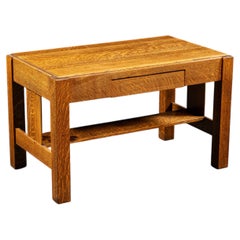 Table basse ancienne de style Arts & Crafts/Mission en chêne