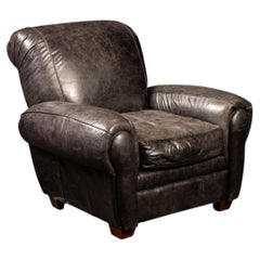 Sillón de salón vintage de cuero negro de Klaussner