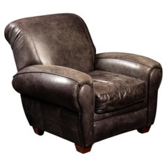 Sillón de salón vintage de cuero negro de Klaussner