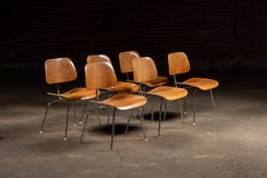 Lot de six chaises de salle à manger Eames DCM du milieu du siècle, signées Herman Miller
