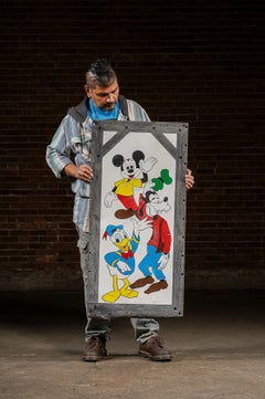 Vintage Self-Framed Tin Litho Disney Character Salvaged Display Panel