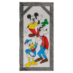 Vintage Self-Framed Tin Litho Disney Character Salvaged Display Panel