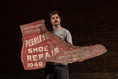 Antique "Peerless Shoe Repair" Double-Sided Painted Wooden Sign
