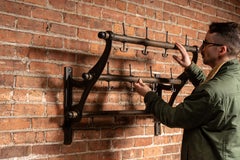 Vintage Two-Tier Wall Mounted Firehouse Coat Rack with Wood Rails