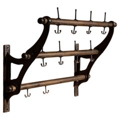 Vintage Two-Tier Wall Mounted Firehouse Coat Rack with Wood Rails