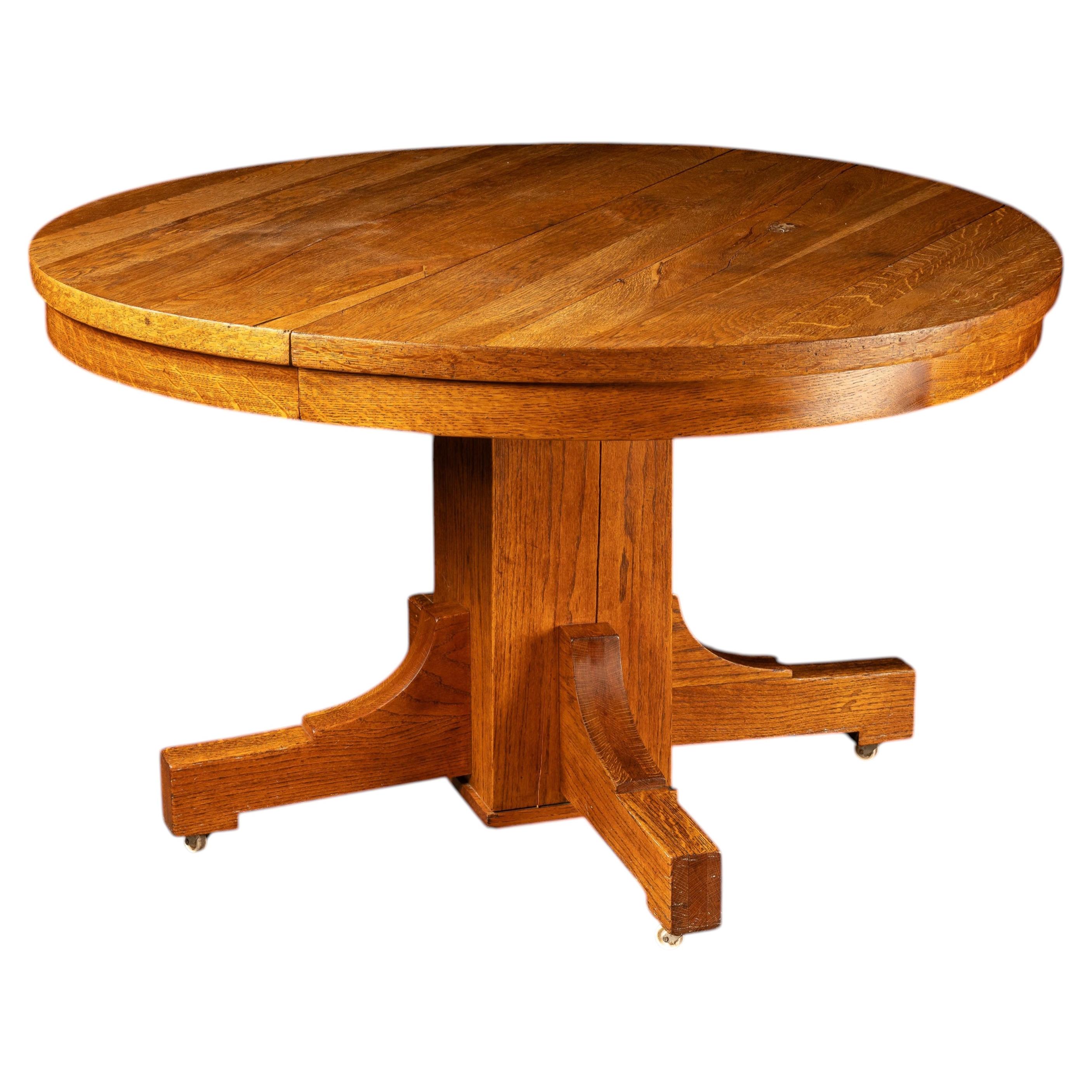 Vintage Mission Rolling Oak Dining Table For Sale