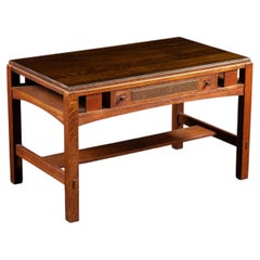 Early 20th Arts & Crafts Oak Library Table with Glass Top by Limbert