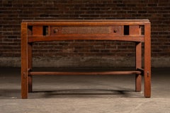 Early 20th Arts & Crafts Oak Library Table with Glass Top by Limbert