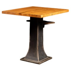 Industrial Maple-Top Pub Table on Cast-Iron Pedestal