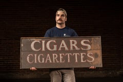 Antique Rustic "Cigars--Cigarettes" Painted Wooden Trade Sign