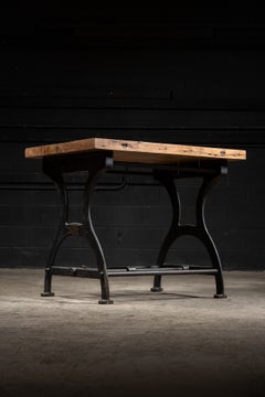 Industrial Oak Table on Antique Cast Iron Base