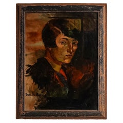 Early Painting Of Woman, Oil on Framed Canvas by Salcia Bahnc