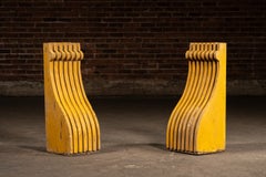Set Of Two c. 1910 Craftsman Wooden Corbels In Mustard Yellow