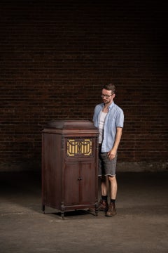 Antique Silvertone Floor Phonograph Cabinet with Records