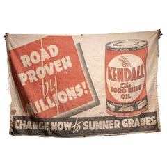 Vintage Kendall 2000-Mile Oil Canvas Advertising Banner