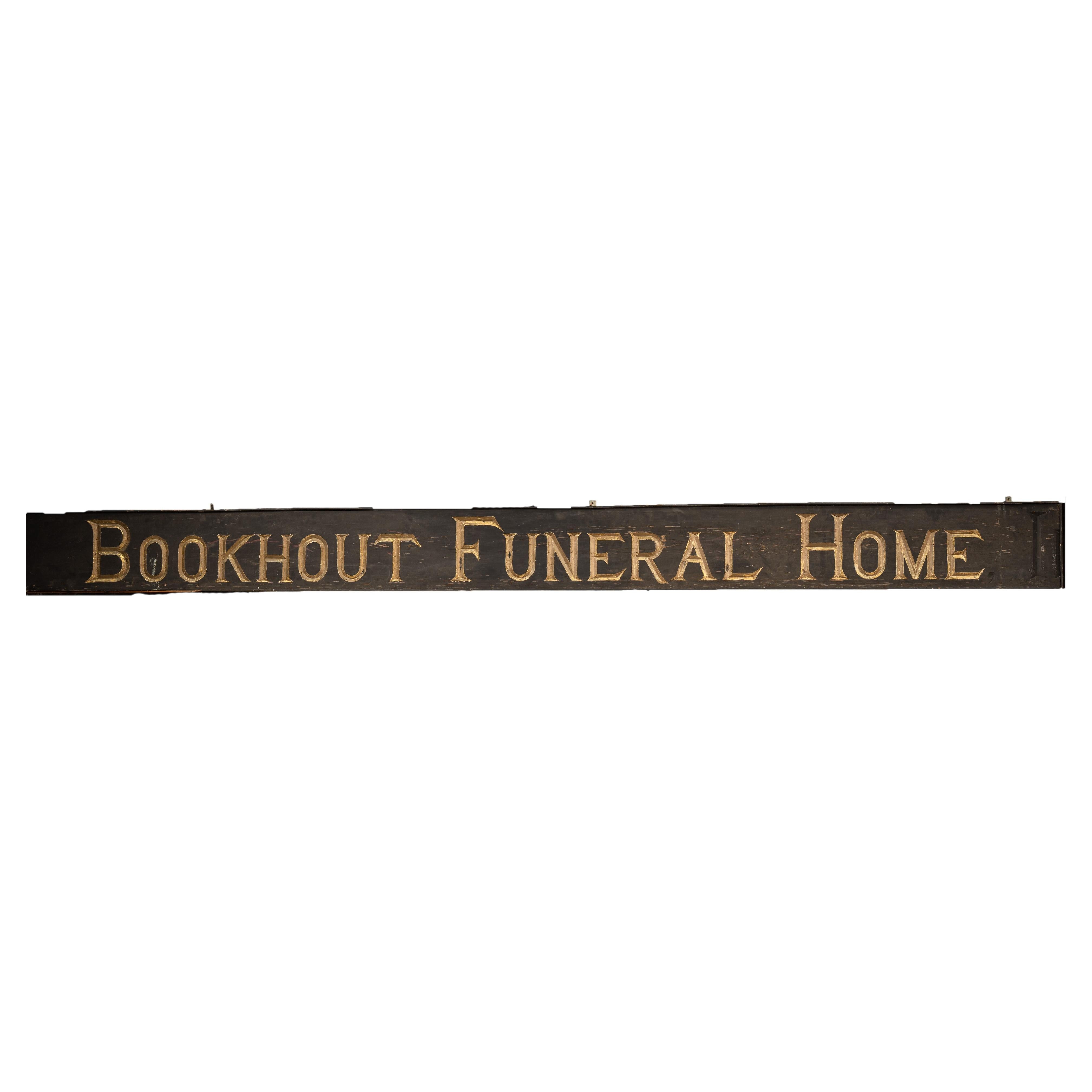 Antique Hand-Carved "Bookhout Funeral Home" Painted Wood Sign For Sale